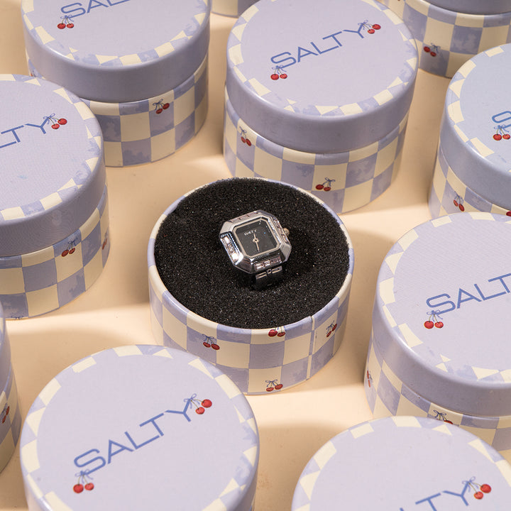 Sofia Prism Studded Octagon Watch Ring - Blue