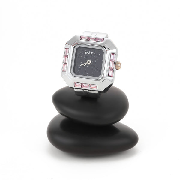 Sofia Prism Studded Octagon Watch Ring - Blue