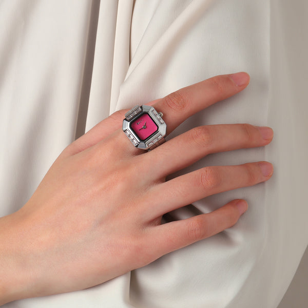 Sofia Prism Studded Octagon Watch Ring - Pink