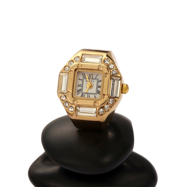 Crystal Time Watch Ring - Gold