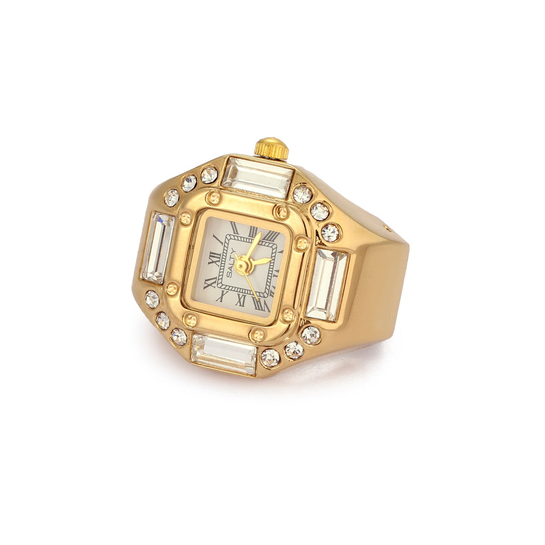 Crystal Time Watch Ring - Gold | Salty
