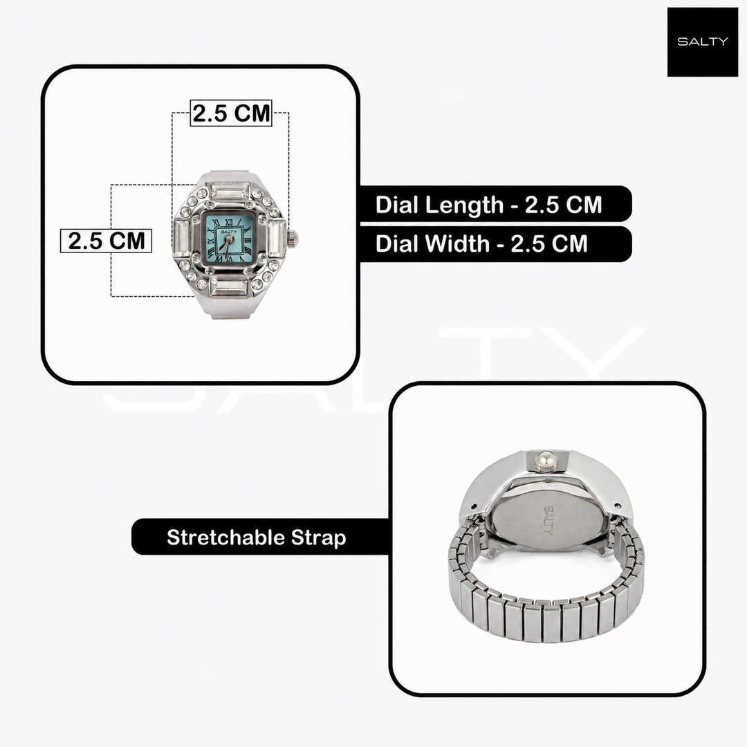 Crystal Time Watch Ring for Men - Cyan