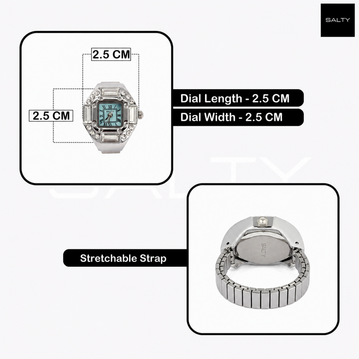Crystal Time Watch Ring for Men - Cyan