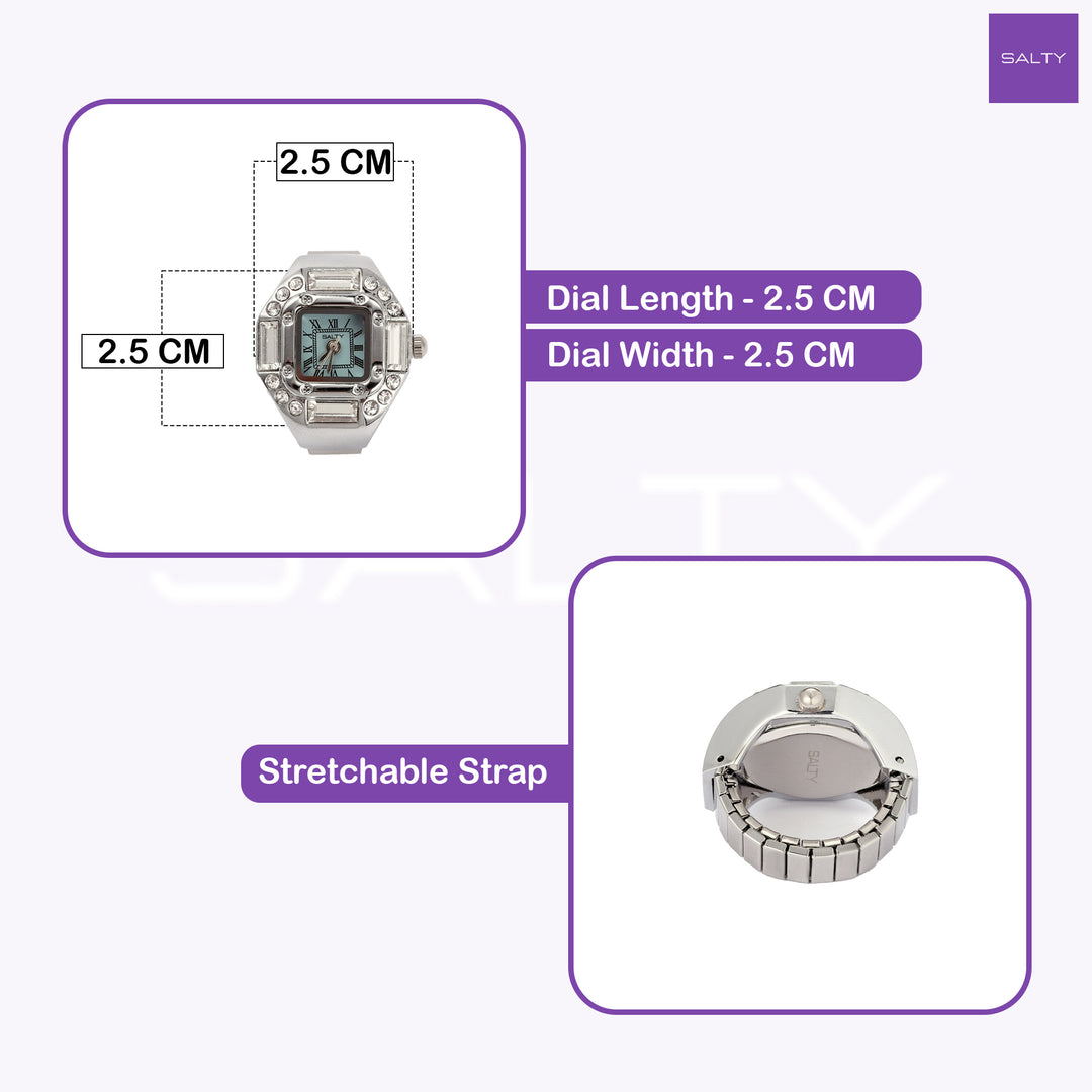 Crystal Time Watch Ring - Cyan