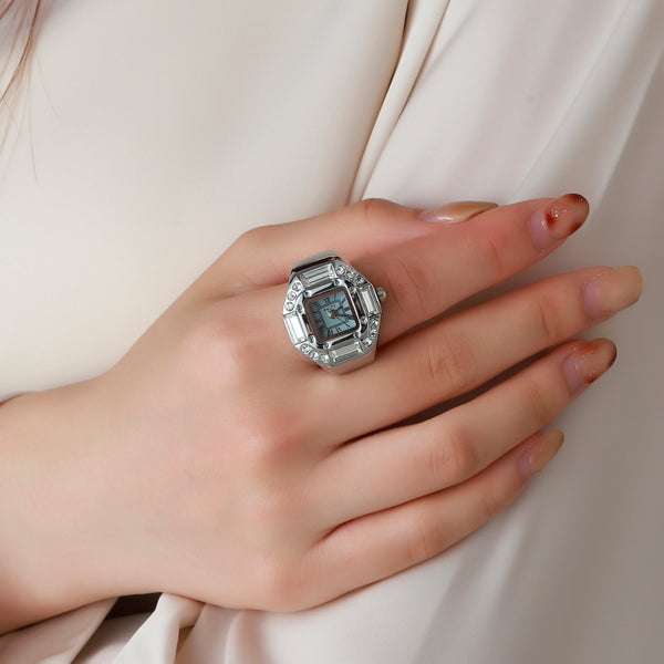 Crystal Time Watch Ring - Cyan