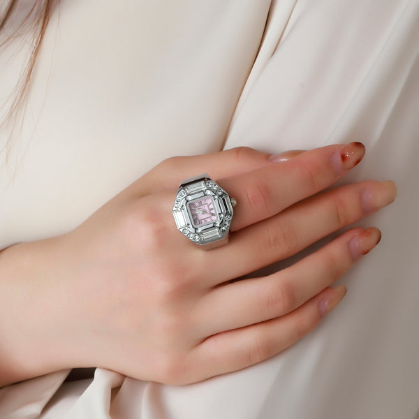 Crystal Time Watch Ring - Pink