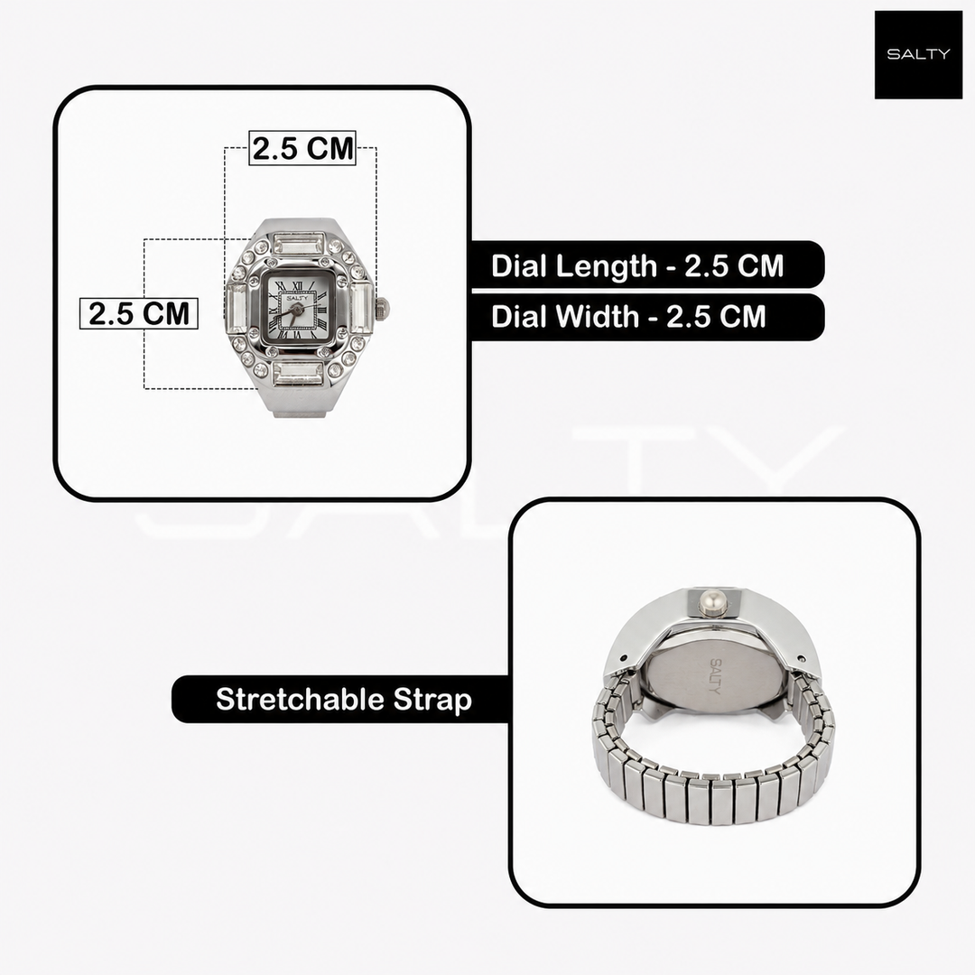 Crystal Time Watch Ring For Men - White