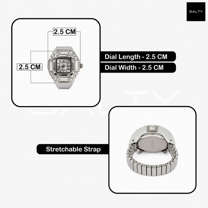 Crystal Time Watch Ring For Men - White
