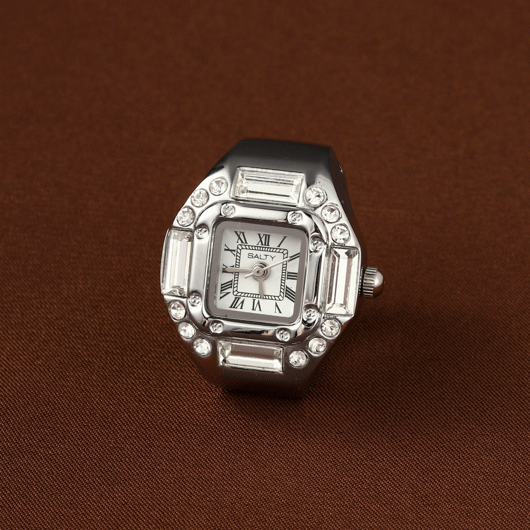 Crystal Time Watch Ring - White | Salty