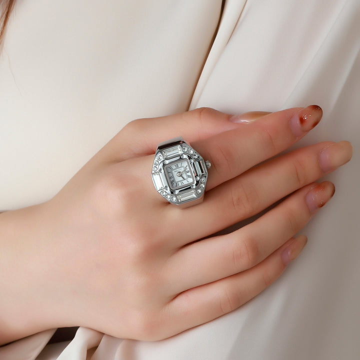 Crystal Time Watch Ring - White | Salty