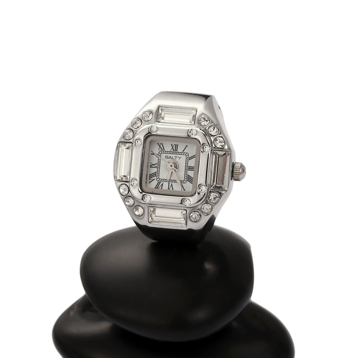 Crystal Time Watch Ring - White | Salty