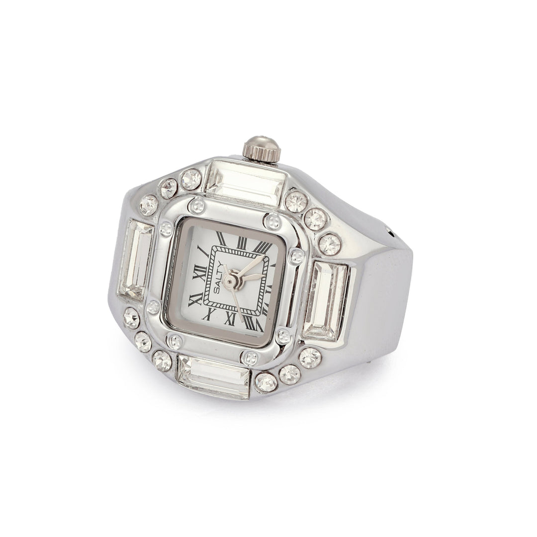 Crystal Time Watch Ring - White | Salty