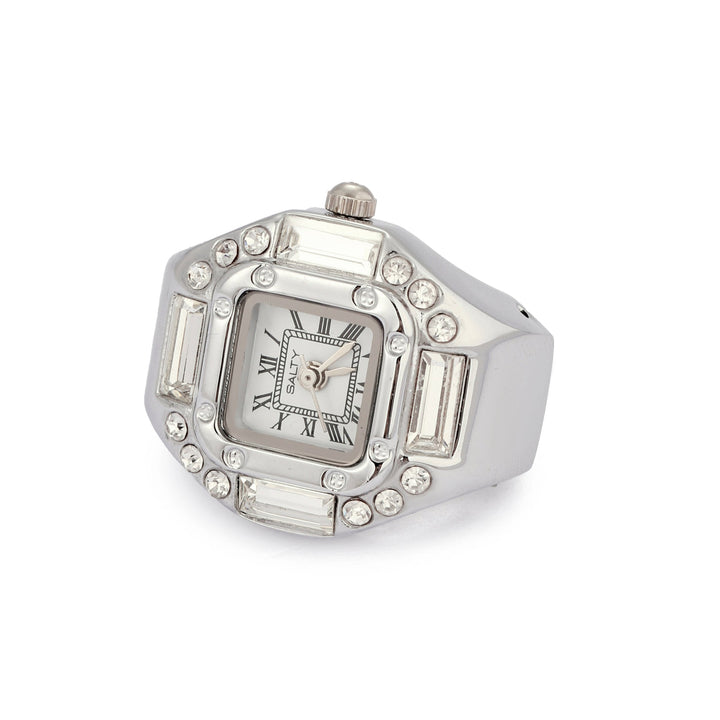 Crystal Time Watch Ring - White | Salty