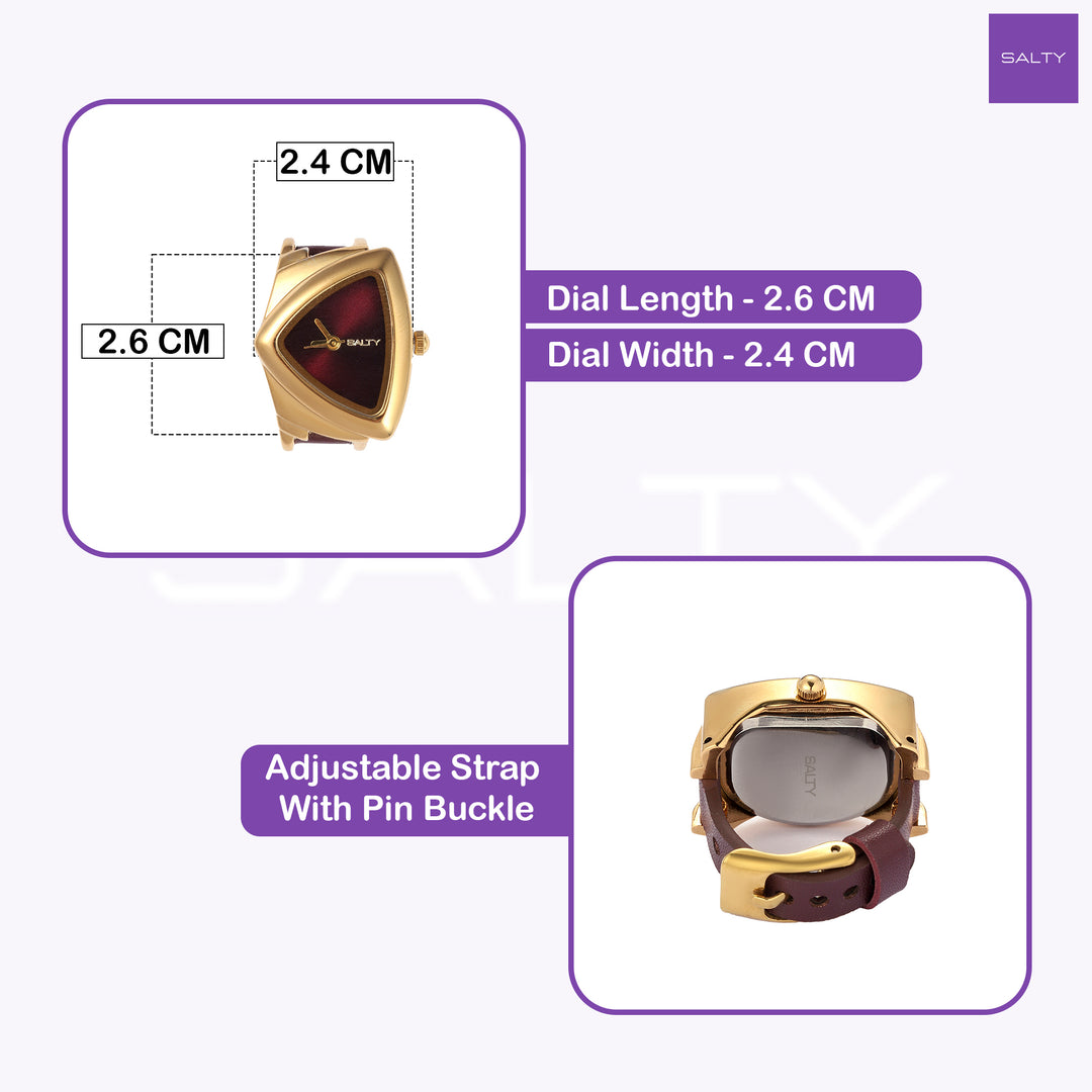 Velvet Curve Ring Watch - Wine