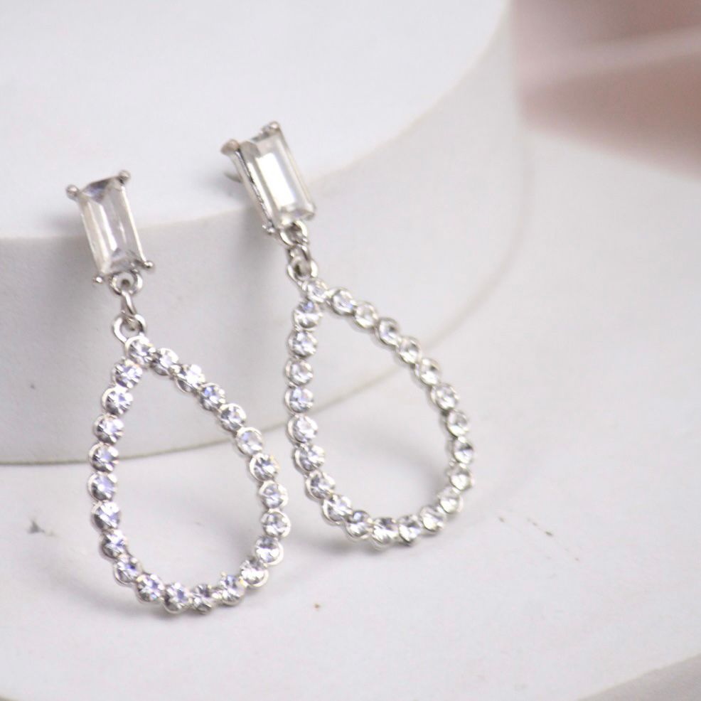 Water-Drop Zirconia Silver Earrings