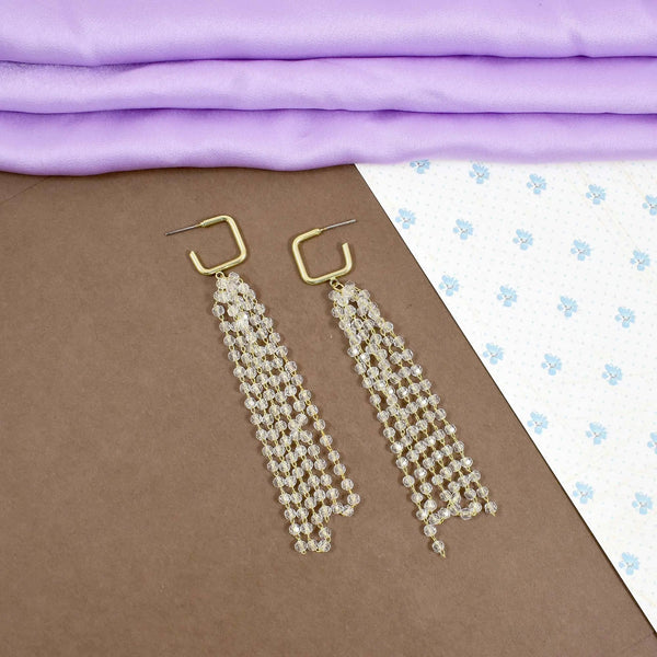 Waterfall Crystal Gold Square Hoop Earrings