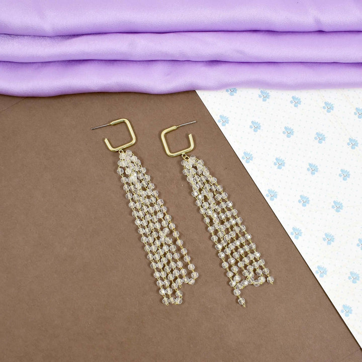 Waterfall Crystal Gold Square Hoop Earrings