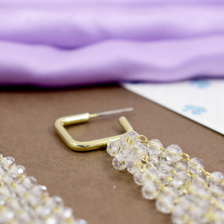 Waterfall Crystal Gold Square Hoop Earrings