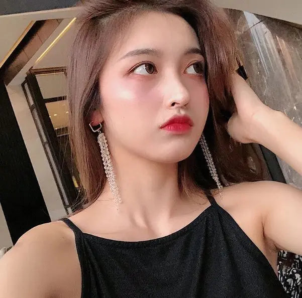 Waterfall Crystal Gold Square Hoop Earrings