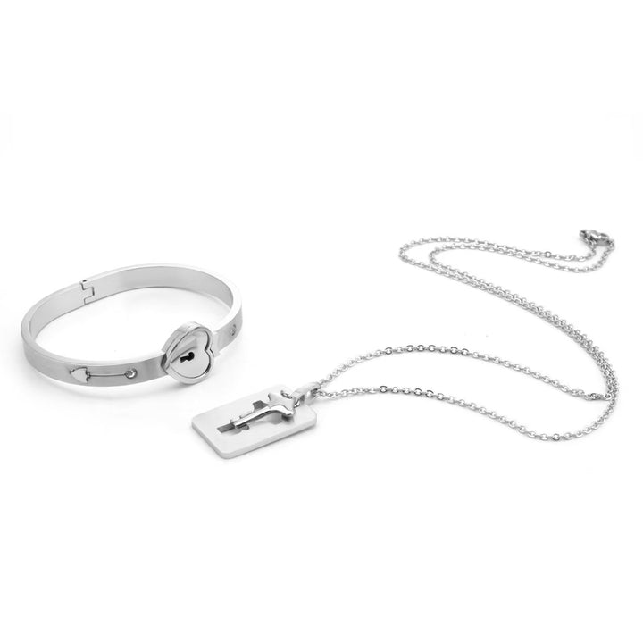 Silver Lock and Key Love Bracelet and Necklace set