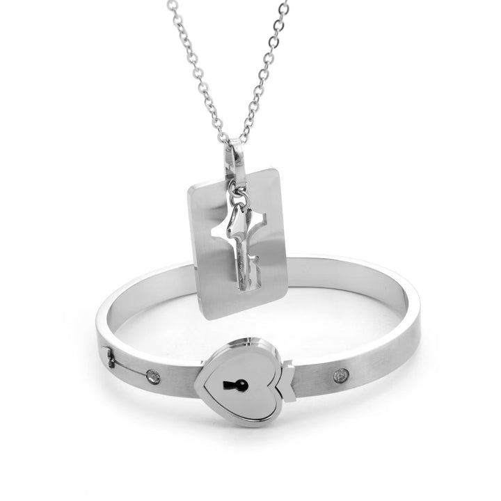 Silver Lock and Key Love Bracelet and Necklace set