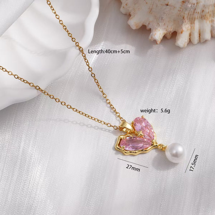 Heart of Pearl Necklace-Pink