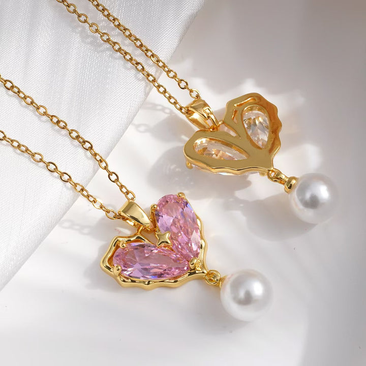 Heart of Pearl Necklace-Pink