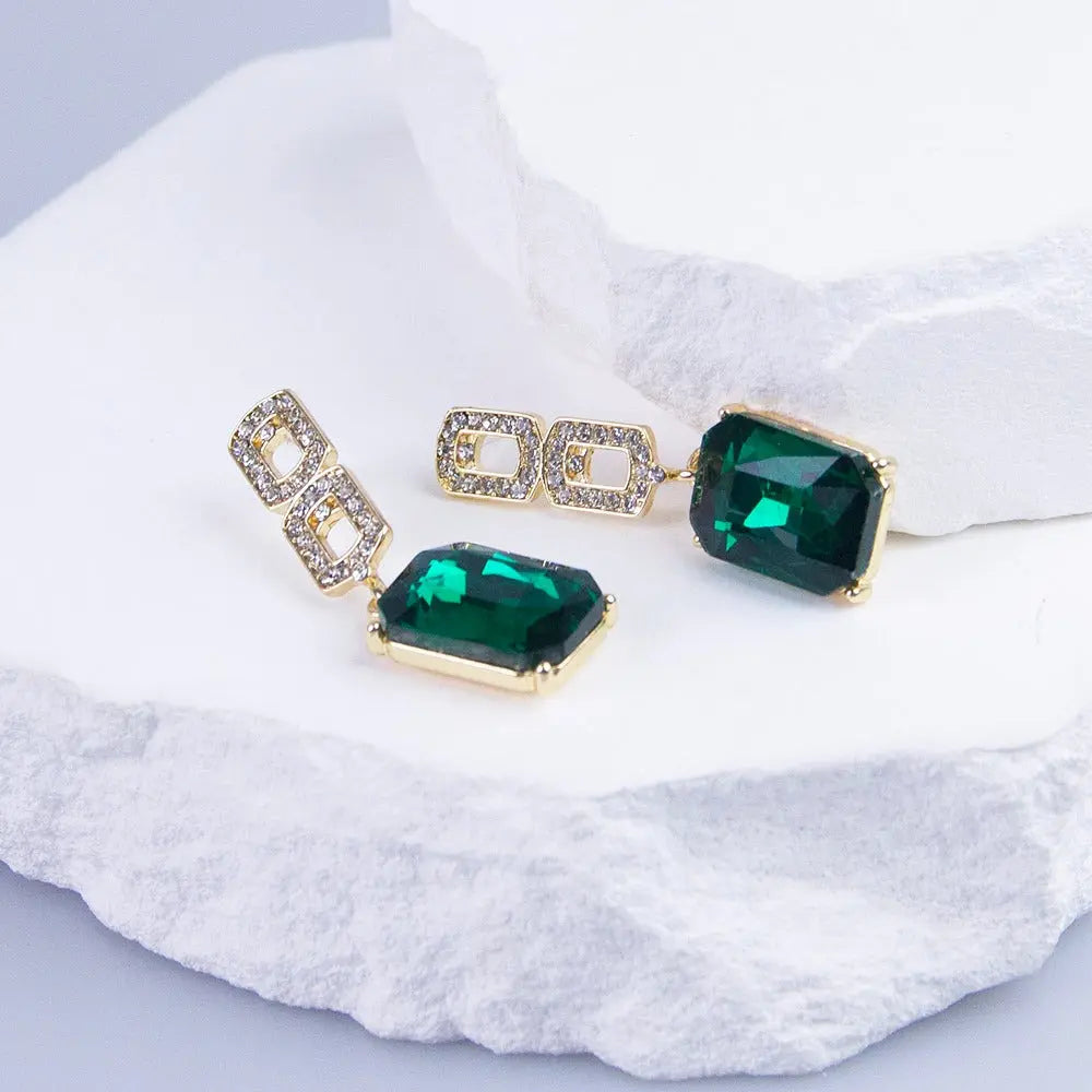 Emerald Gemstone Tassel Drop Earrings