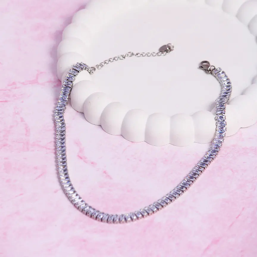 White Diamond Tennis Necklace - Salty Accessories
