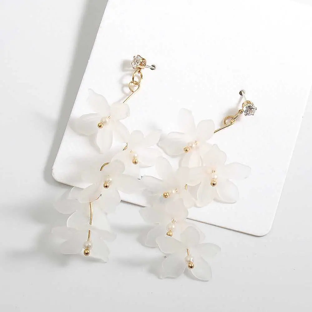 White Acrylic Periwinkle Flower Multiple Drop Earrings