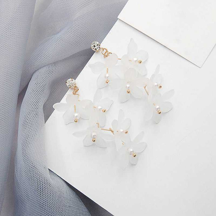 White Acrylic Periwinkle Flower Multiple Drop Earrings