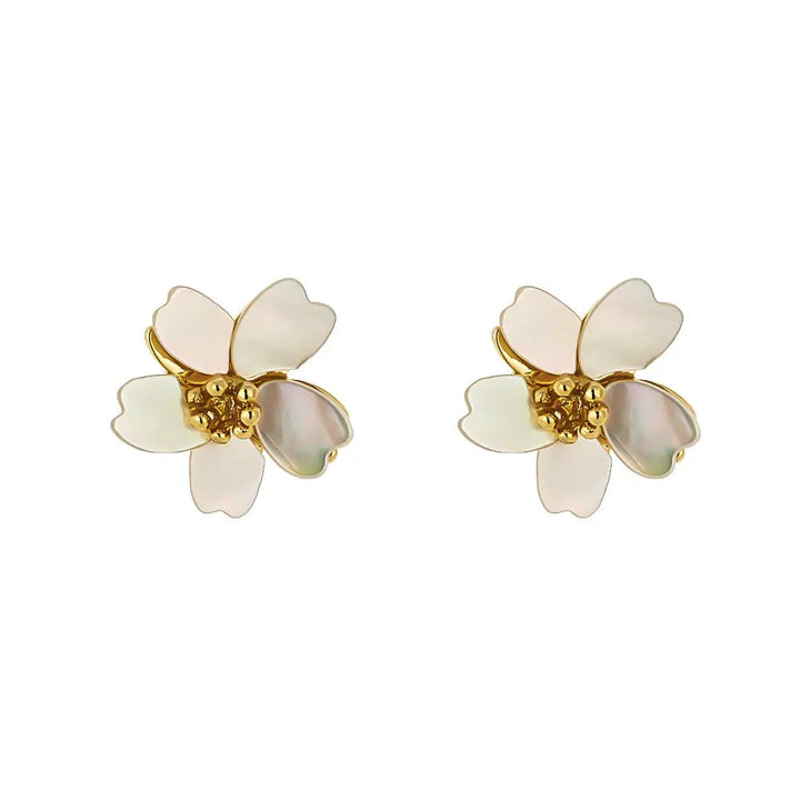 White Flower Natural Shell Stud Earrings - Salty Accessories