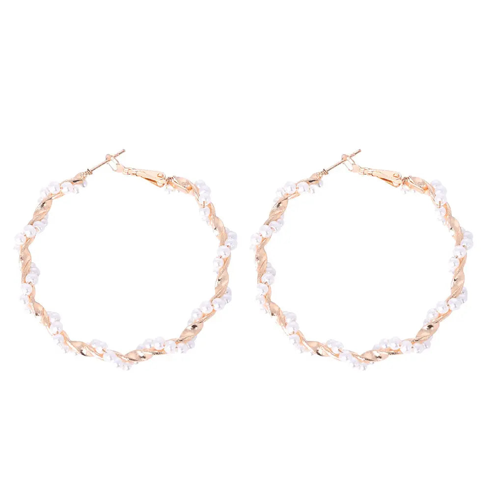 White Pearl Twisted Gold Hoop Earrings - Salty Accessories