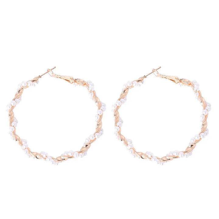 White Pearl Twisted Gold Hoop Earrings - Salty Accessories