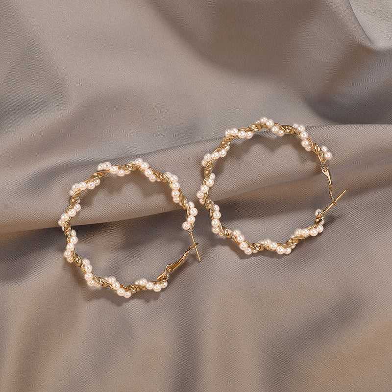White Pearl Twisted Gold Hoop Earrings - Salty Accessories