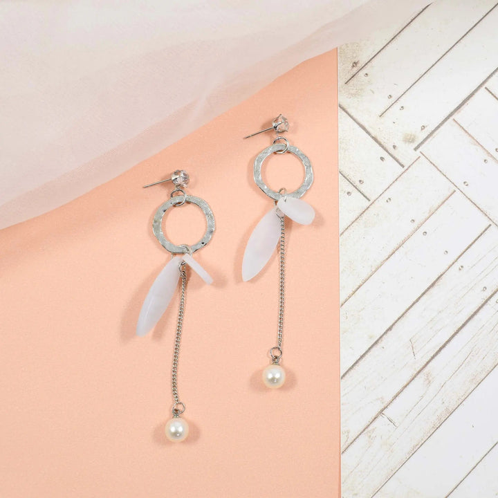 Windchime acrylic wings pearl drop silver earrings - Salty Accessories