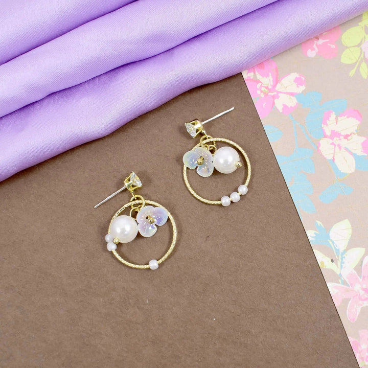 Wreath Hoop Flower Pearl Earrings