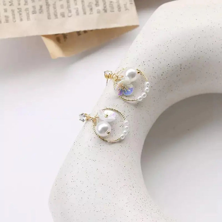 Wreath Hoop Flower Pearl Earrings