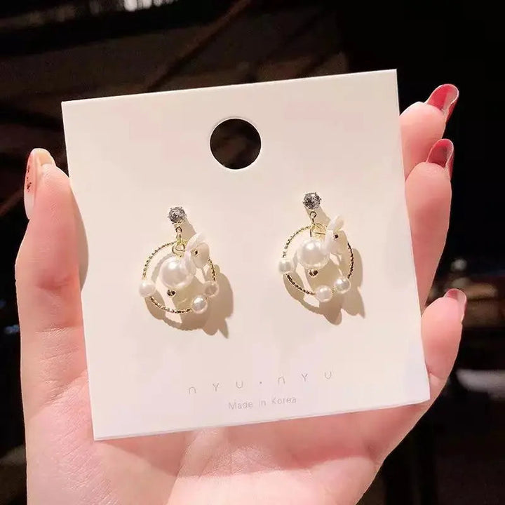 Wreath Hoop Flower Pearl Earrings