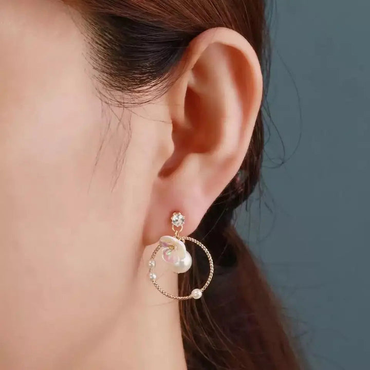 Wreath Hoop Flower Pearl Earrings
