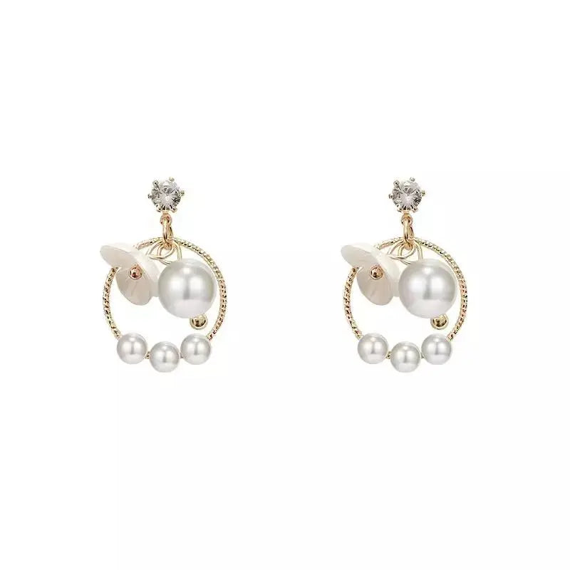 Wreath Hoop Flower Pearl Earrings