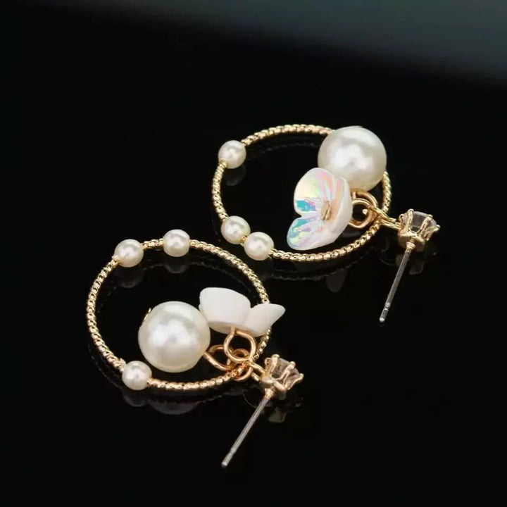 Wreath Hoop Flower Pearl Earrings