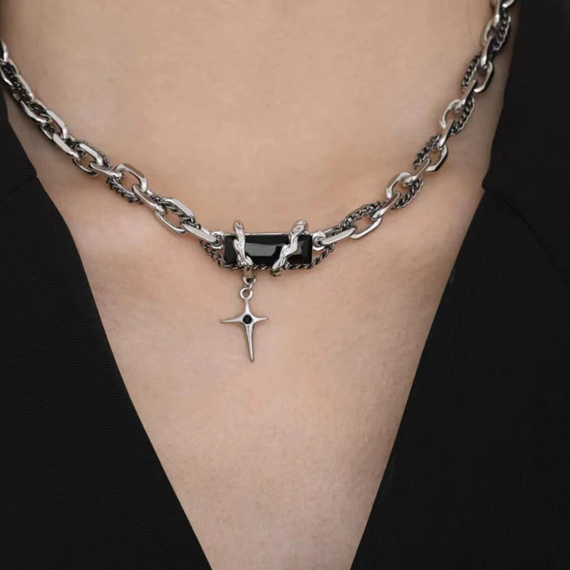 Waterproof Double Cross Pendant Necklace – Emerald XO Ivy