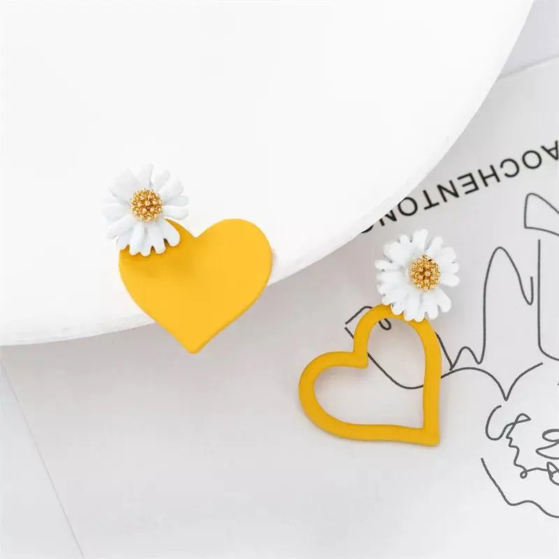 Yellow Blossom Heart Flower Drop Earrings | Salty