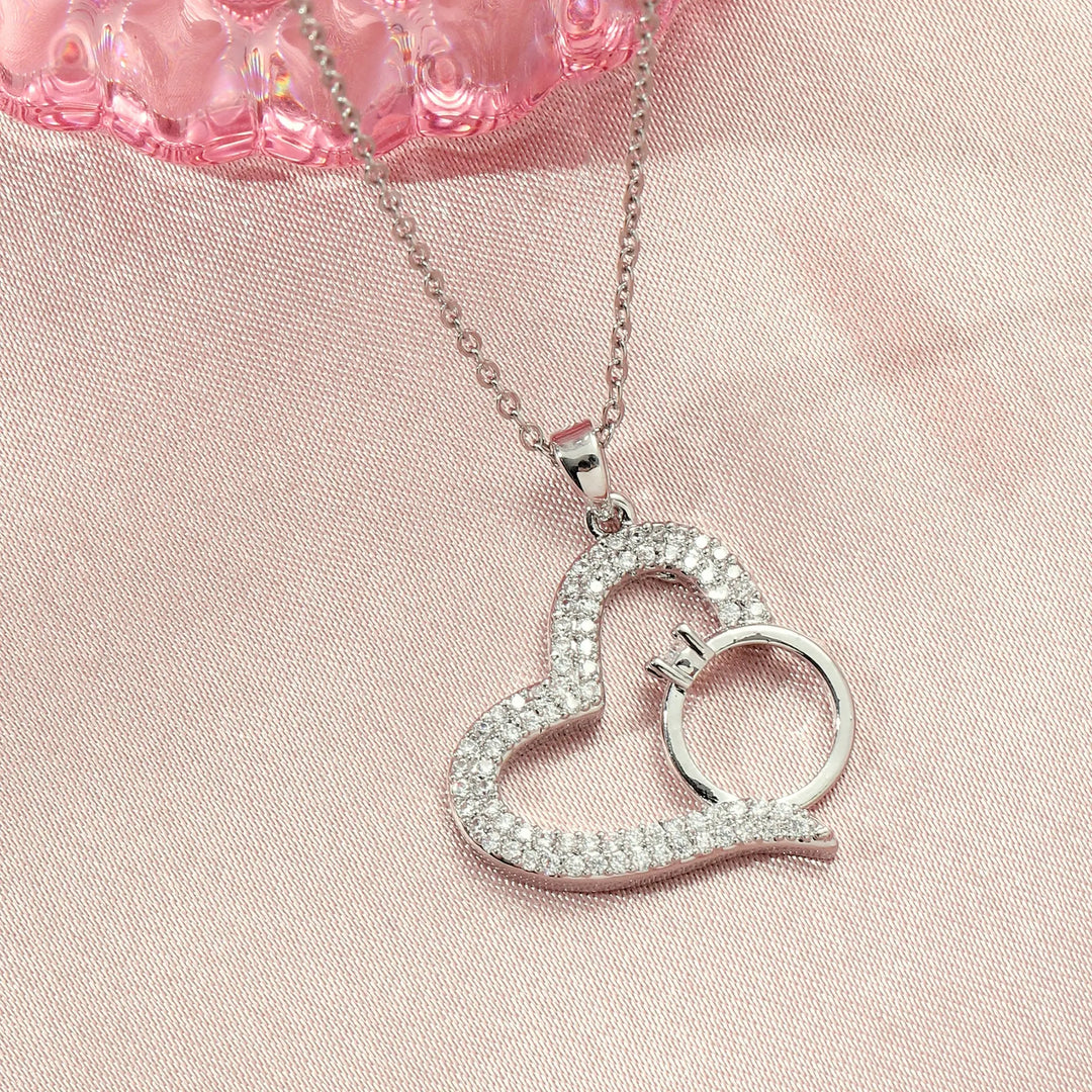 Graceful Heart with Ring Necklace - Silver - Salty Accessories
