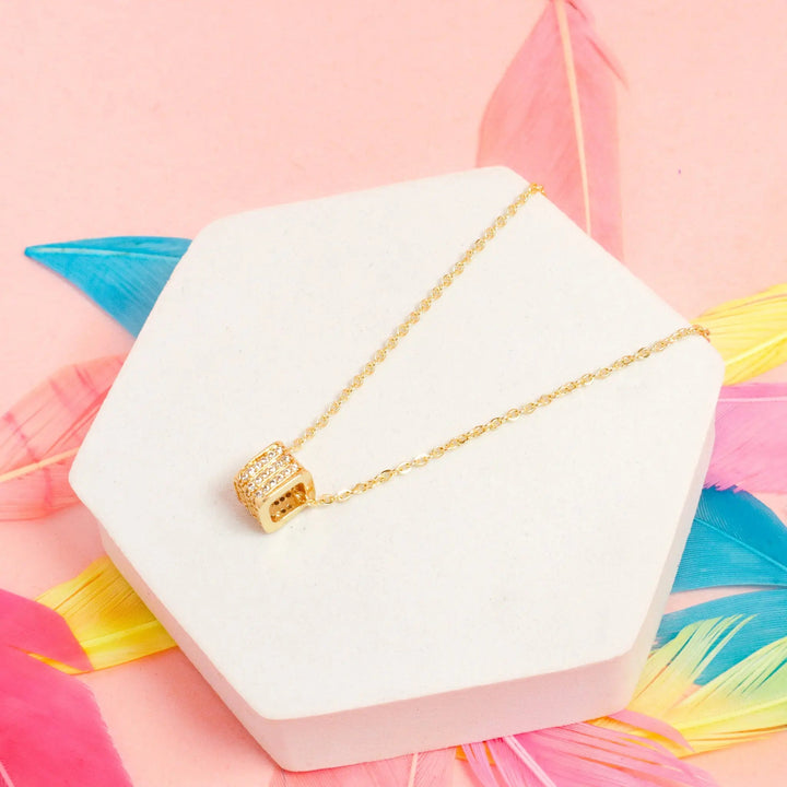 Zircon Inlaid Cubic Necklace - Gold - Salty Accessories