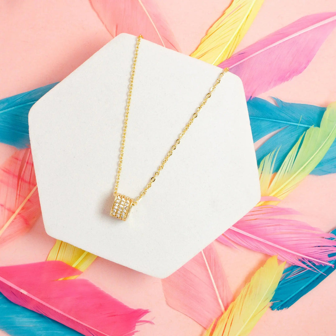 Zircon Inlaid Cubic Necklace - Gold - Salty Accessories