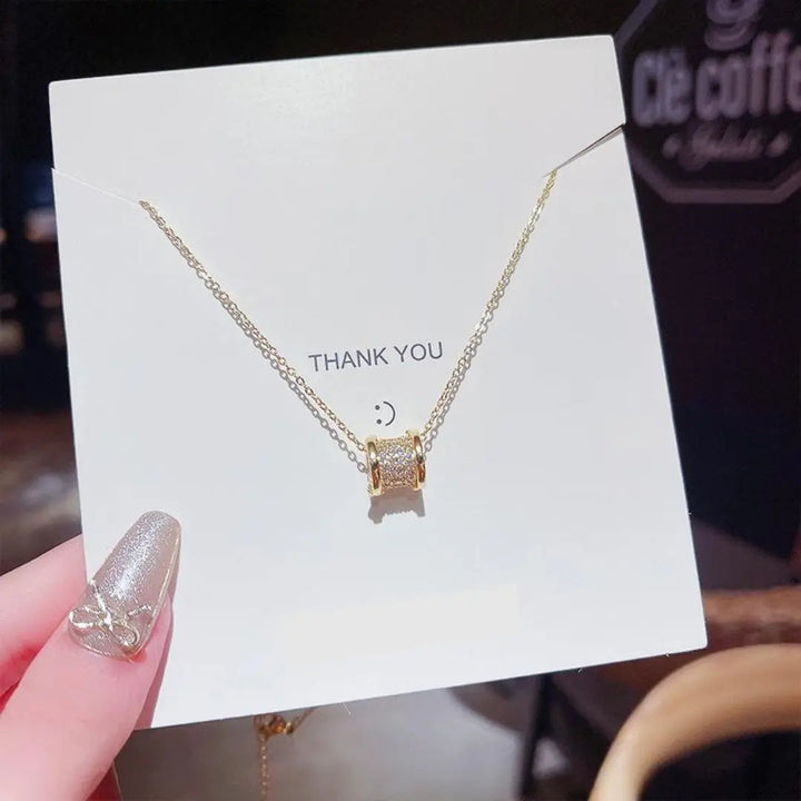 Zircon Inlaid Wheeley Necklace - Gold - Salty Accessories
