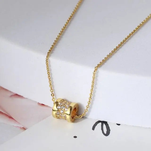 Zircon Inlaid Wheeley Necklace - Gold - Salty Accessories