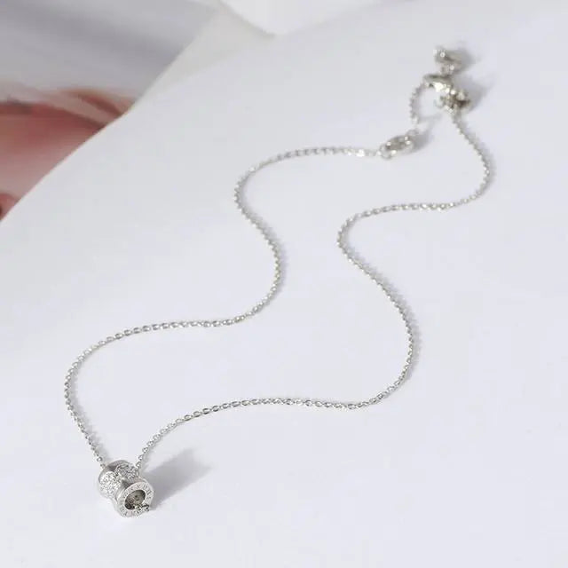 Zircon Inlaid Wheeley Necklace - Silver - Salty Accessories